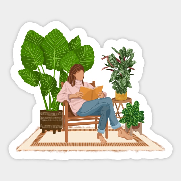 Reading with plants 2 Sticker by Gush Art Studio 1